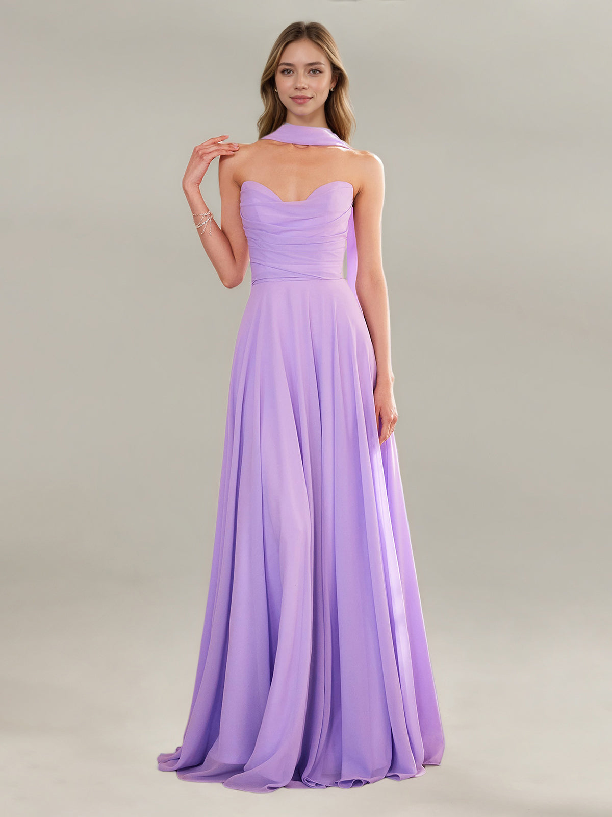 A Line Chiffon Off The Shoulder Sleeveless Floor Length Dress