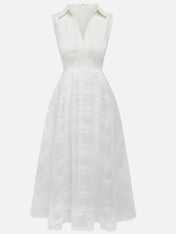 White Shirt Dress Shirt Collar Sleeveless A-Line Midi Dress