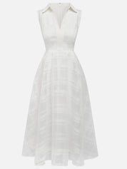 White Shirt Dress Shirt Collar Sleeveless A-Line Midi Dress