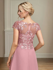 A Line Scoop Neck Chiffon Mother of the Bride Dress with Appliques