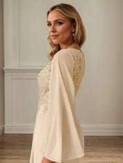 Sheath/Column Chiffon V Neck Long Sleeves Floor Length Mother of the Bride Dresses With Appliques