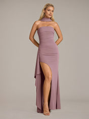 Dusk Sheath/Column Chiffon Off The Shoulder Sleeveless Floor Length Dress