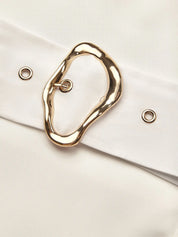 White Buckle Satin Cowl Neck Sleeveless Sheath/Column Maxi Dress