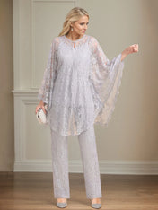 Chiffon V Neck Sleeveless Floor Length Mother of the Bride Pantsuits With Appliques