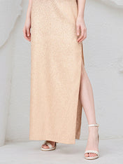 Champagne Sheath/Column Satin One Shoulder Sleeveless Ankle Length Dress With Slit