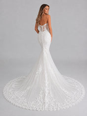 Elegant Strapless Sweetheart Illusion Lace Mermaid Wedding Dress with Cathedral Train