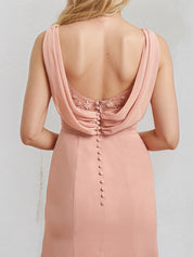 Dusty Rose Chiffon Trumpet/Mermaid Boat Neck Floor Length Bridesmaid Dress