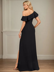 Sheath/Column One Shoulder Floor-Length Stretch Crepe Dress With Cascading Ruffles