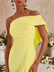 Yellow Ruched One Shoulder A-Line Gown