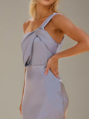 Steel Blue Satin Sheath/Column One Shoulder Ankle Length Bridesmaid Dresses