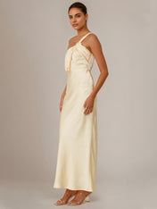 Yellow Satin Sheath/Column One Shoulder Ankle Length Bridesmaid Dresses