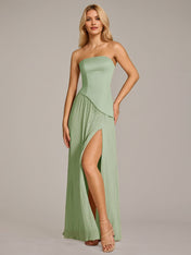 A Line Satin Off The Shoulder Sleeveless Floor Length Dress