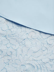 Light Blue Lace Classic V Neck Short Sleeve A-Line Midi Dress