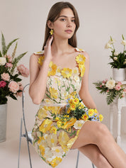 3D Floral Embroidery Tulle V-Neck Lace Mesh Homecoming Mini Dress