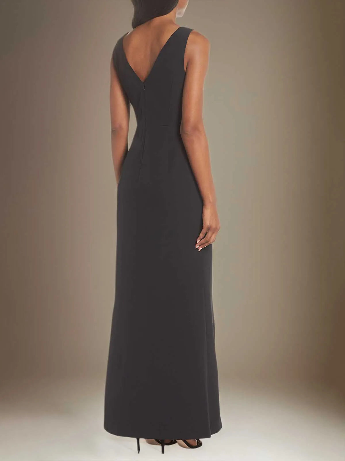 Sheath/Column Stretch Crepe Scoop Neck Sleeveless Floor Length Dress With Ruffles
