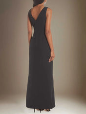 Sheath/Column Stretch Crepe Scoop Neck Sleeveless Floor Length Dress With Ruffles