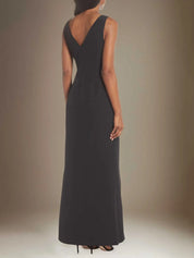 Sheath/Column Stretch Crepe Scoop Neck Sleeveless Floor Length Dress With Ruffles