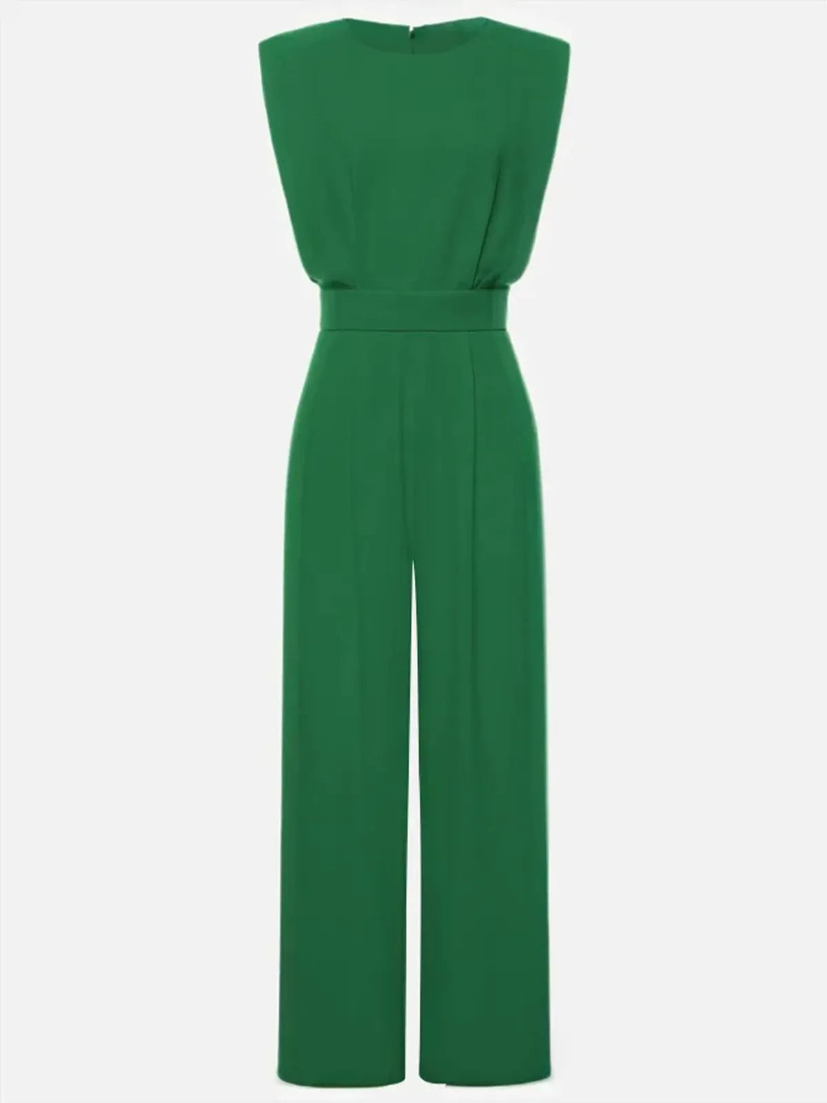 Women Green Crew Neck Sleeveless Dressy Jumpsuit
