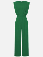 Women Green Crew Neck Sleeveless Dressy Jumpsuit