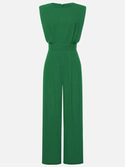 Women Green Crew Neck Sleeveless Dressy Jumpsuit