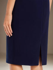 Sheath/Column Stretch Crepe Scoop Short Sleeves Knee Length Dress