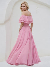 Peony Chiffon A Line Off The Shoulder Sleeveless Floor Length Bridesmaid Dress