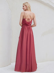 Cinnamon Rose Chiffon A Line Spaghetti Straps Sleeveless Floor Length Bridesmaid Dress