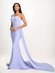 Lavender Sheath/Column One Shoulder Floor Length Sleeveless Chiffon Bridesmaid Dress