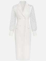 White Buckle Blazer Peaked Lapel Collar Long Sleeve Sheath Midi Dress