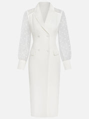 White Buckle Blazer Peaked Lapel Collar Long Sleeve Sheath Midi Dress