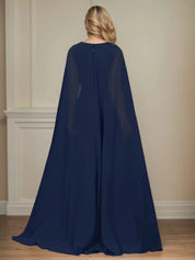 A Line V Neck Cap Sleeve Floor Length Chiffon Mother of the Bride Dress
