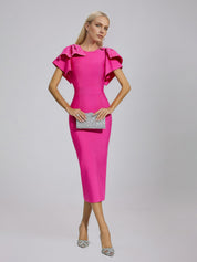 Rose Red Knitted Embellished Midi Dress