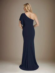 Trumpet/Mermaid Stretch Crepe One Shoulder Short Sleeves Floor Length Dress With Ruffles