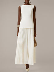 White A Line Chiffon Round Neck Sleeveless Floor Length Dresses
