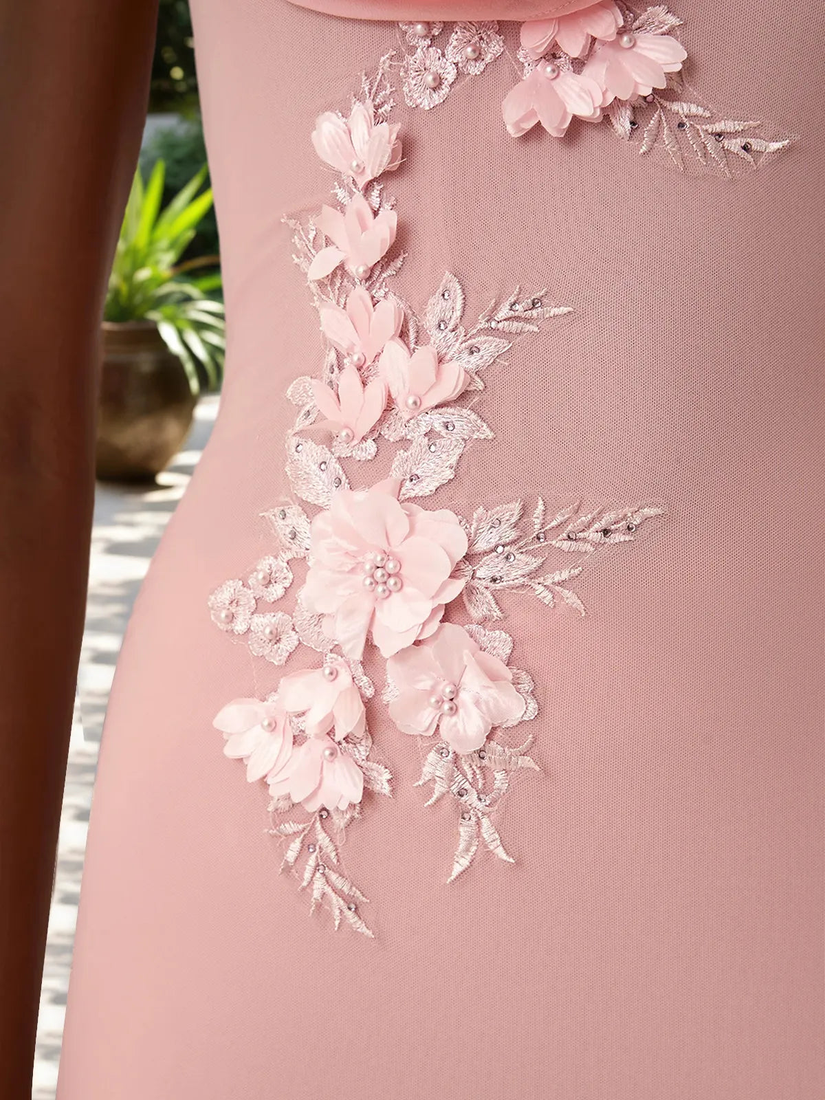 Pink Embroidery Classic Cowl Neck Sleeveless Sheath Midi Dress