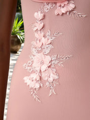 Pink Embroidery Classic Cowl Neck Sleeveless Sheath Midi Dress