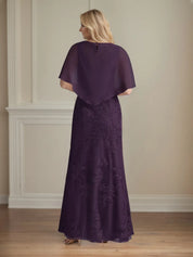 Trumpet/Mermaid Chiffon Scoop Neck Cape Sleeve Floor Length Dress