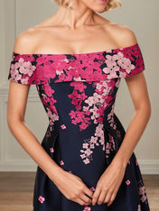 A Line Off The Shoulder Ankle Length Satin Floral Mother of the Bride Dress