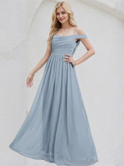 Dusty Blue Chiffon A Line Spaghetti Straps Sleeveless Floor Length Bridesmaid Dress