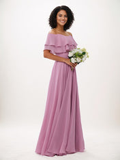 Wisteria A-Line Chiffon Ruffles Off-The-Shoulder Sleeveless Floor-Length Bridesmaid Dresses