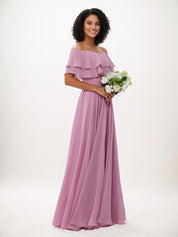 Wisteria A-Line Chiffon Ruffles Off-The-Shoulder Sleeveless Floor-Length Bridesmaid Dresses
