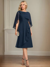 Sheath/Column Scoop Knee-Length Chiffon Mother of the Bride Dress With Cascading Ruffles Beading