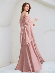 Dusty Rose Chiffon A Line Spaghetti Straps Floor Length Bridesmaid Dress
