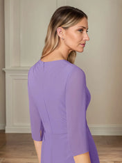 A Line Chiffon V Neck 3/4 Sleeves Floor Length Dress