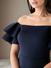 Trumpet/Mermaid Stretch Crepe Off The Shoulder Short Sleeves Ankle Length Dress