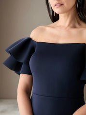 Trumpet/Mermaid Stretch Crepe Off The Shoulder Short Sleeves Ankle Length Dress