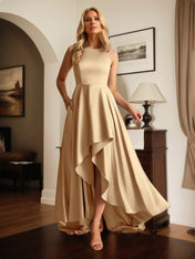 A Line Satin Scoop Neck Sleeveless asymmetrical Dress