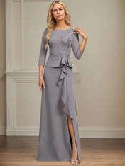 Sheath/Column Scoop Floor-Length Stretch Crepe Dress With Cascading Ruffles Appliques