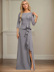 Sheath/Column Scoop Floor-Length Stretch Crepe Dress With Cascading Ruffles Appliques