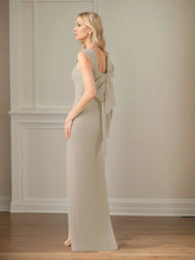 Sheath/Column Chiffon Asymmetrical Neck Sleeveless Floor Length Pleated Mother of the Bride Dresses
